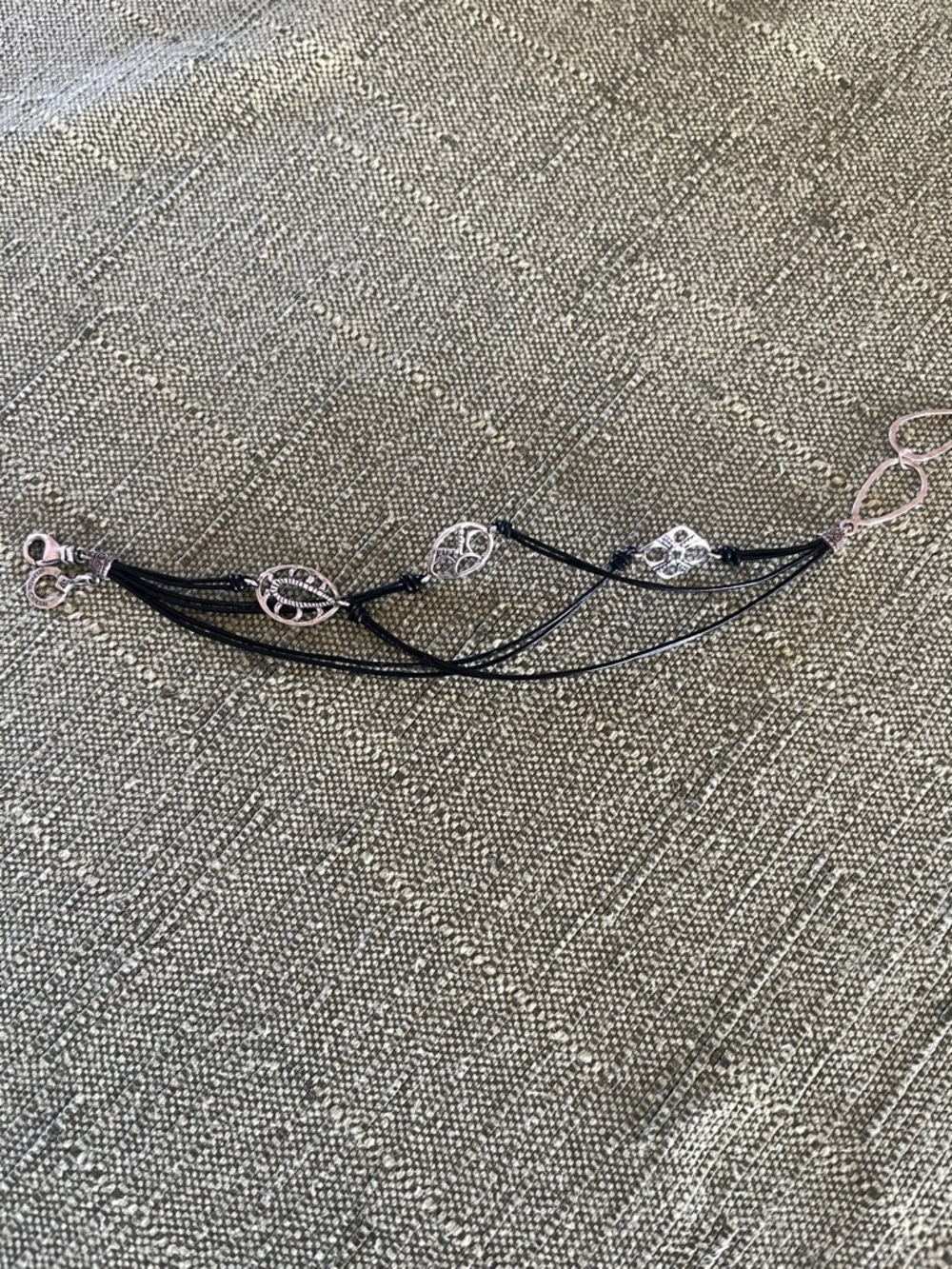 Silpada Black Multi-Strand Leather Bracelet with Silver Leaf Accents